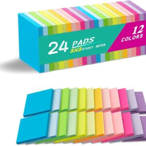 (24 Pads) Sticky Notes 3x3 Inches,Bright Colors Self-Stick Pads